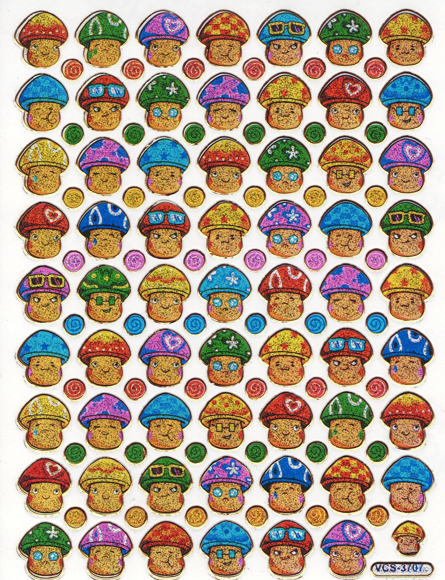 Champignons Champignon Girolle multicolore autocollant sticker effet paillettes métalliques enfants bricolage maternelle 1 feuille 493