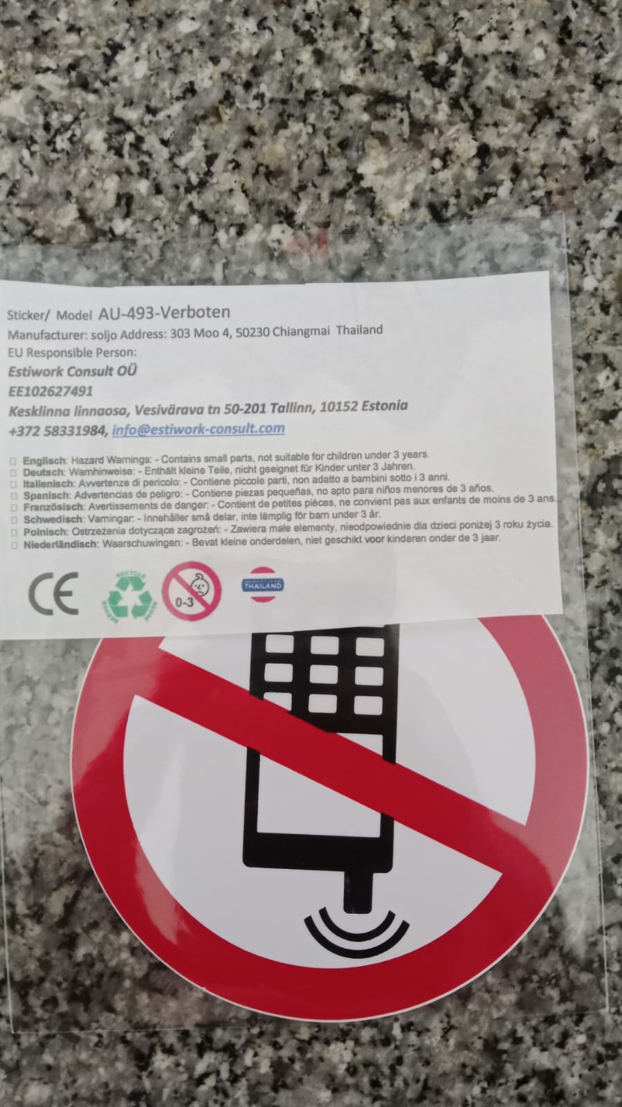 "No Cell Phone" Round Self-Adhesive Sticker 493