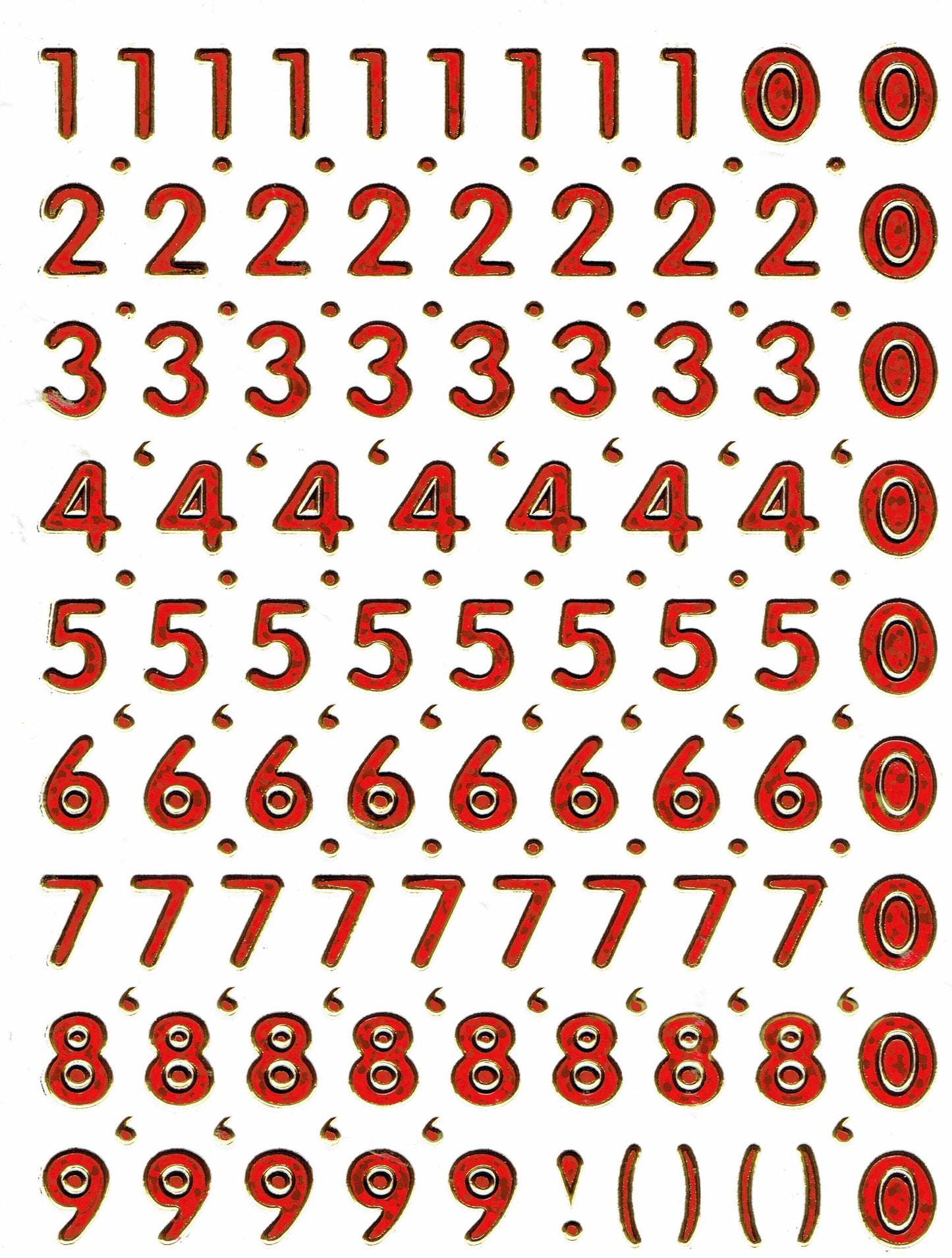 Chiffres Numéros 10 mm de hauteur, rouges, autocollants avec effet pailleté métallique – Idéal pour les enfants, le bricolage, la maternelle et les anniversaires 1 feuille