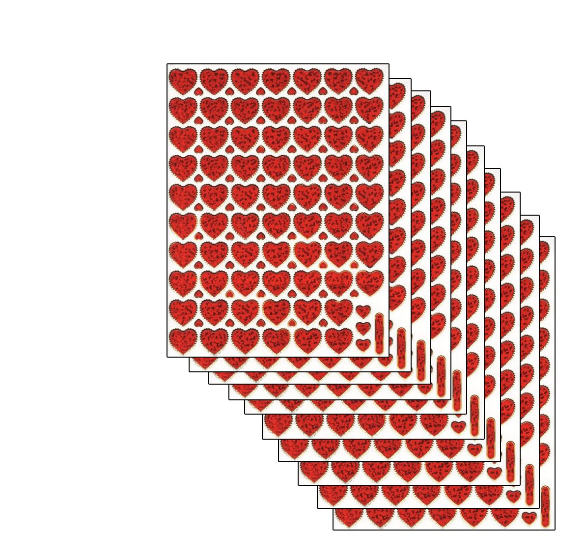 Ensemble économique 10 feuilles coeur coeurs amour 1300 autocollants autocollants métallisé effet scintillant pour enfants artisanat maternelle anniversaire