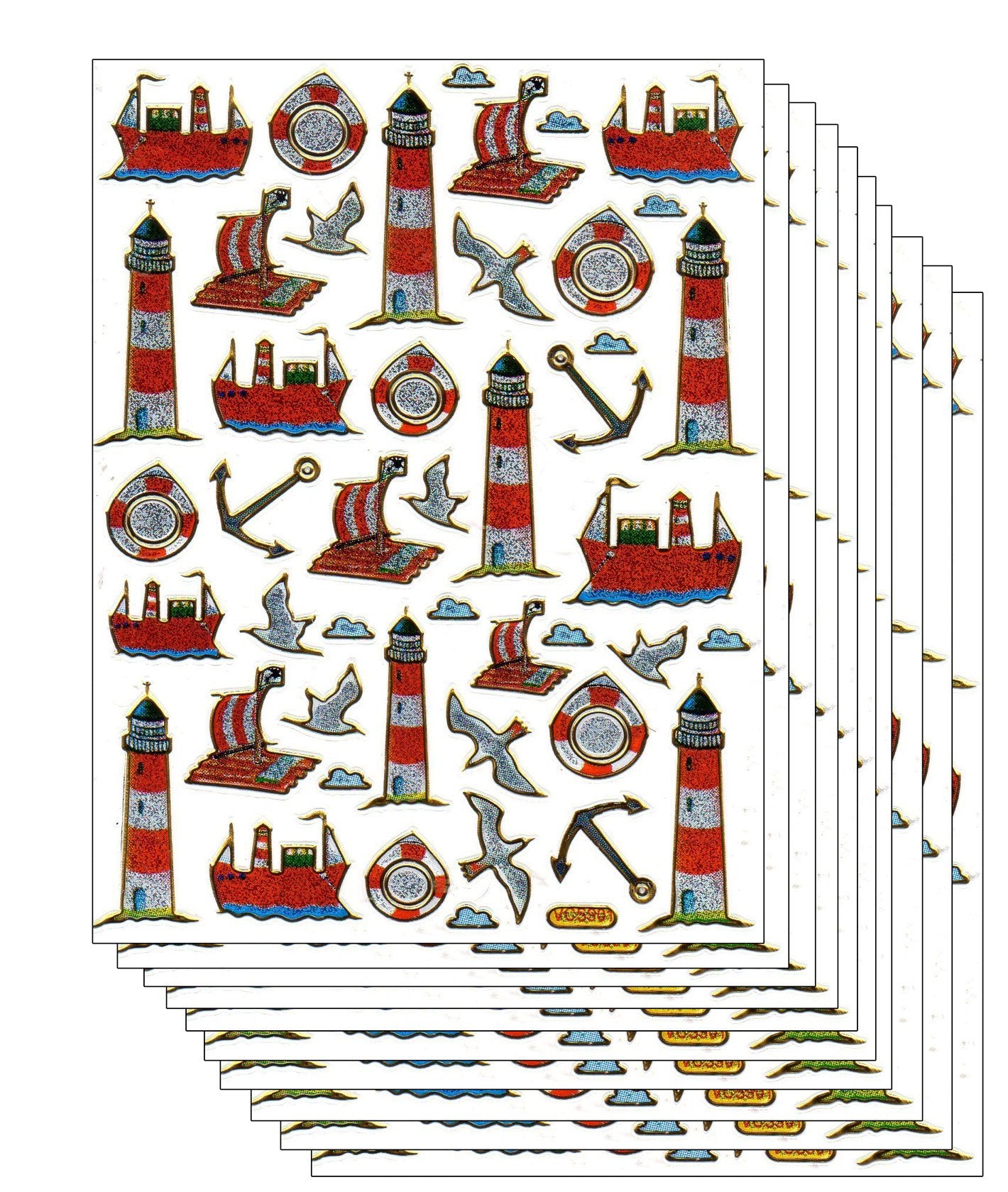 Savings set 10 bow lighthouse ships anchor 450 stickers metallic glitter effect for children crafts kindergarten birthday