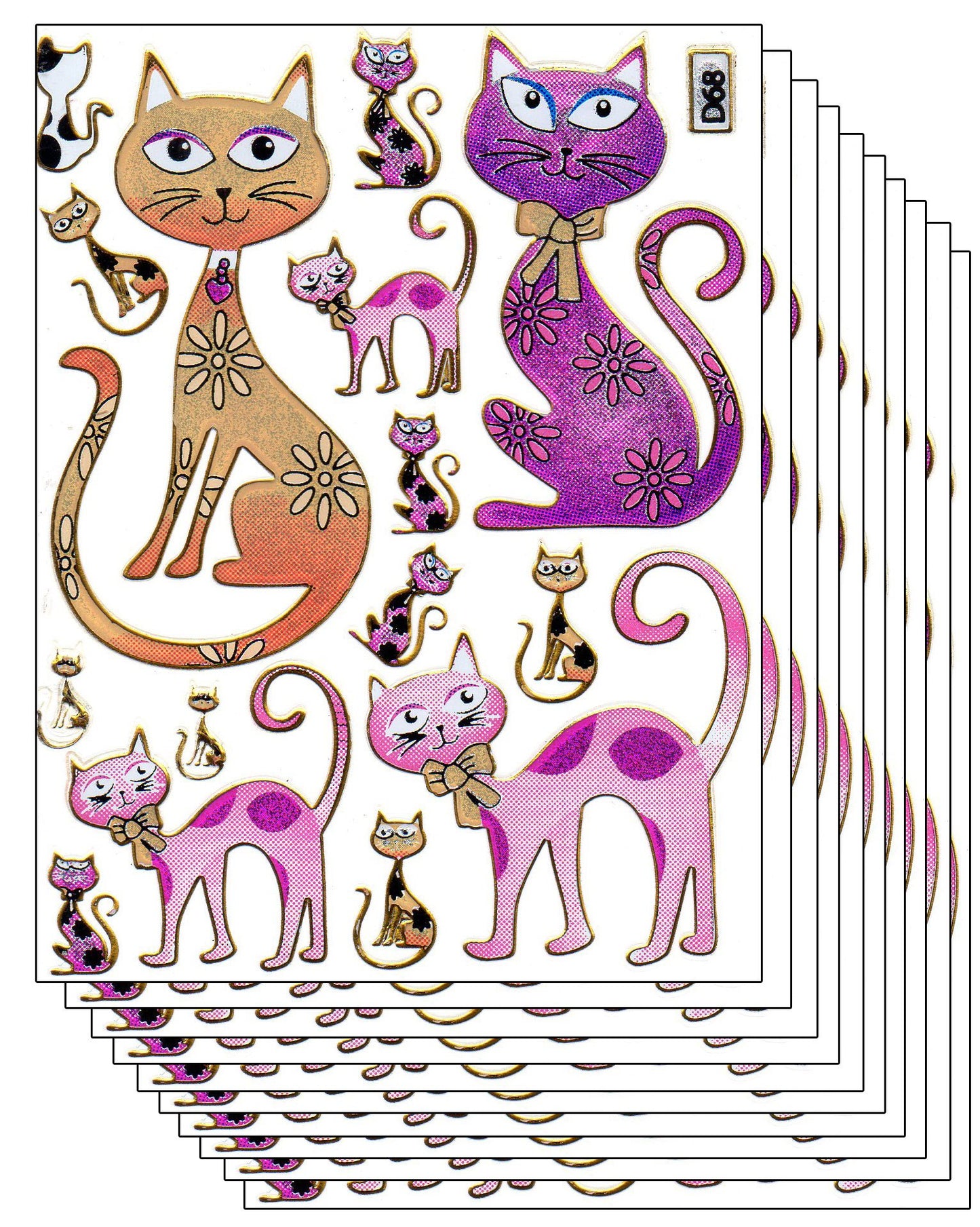 Economy set 10 sheets of cats tomcat cat kitty animals 150 stickers metallic glitter effect for children's crafts kindergarten birthday