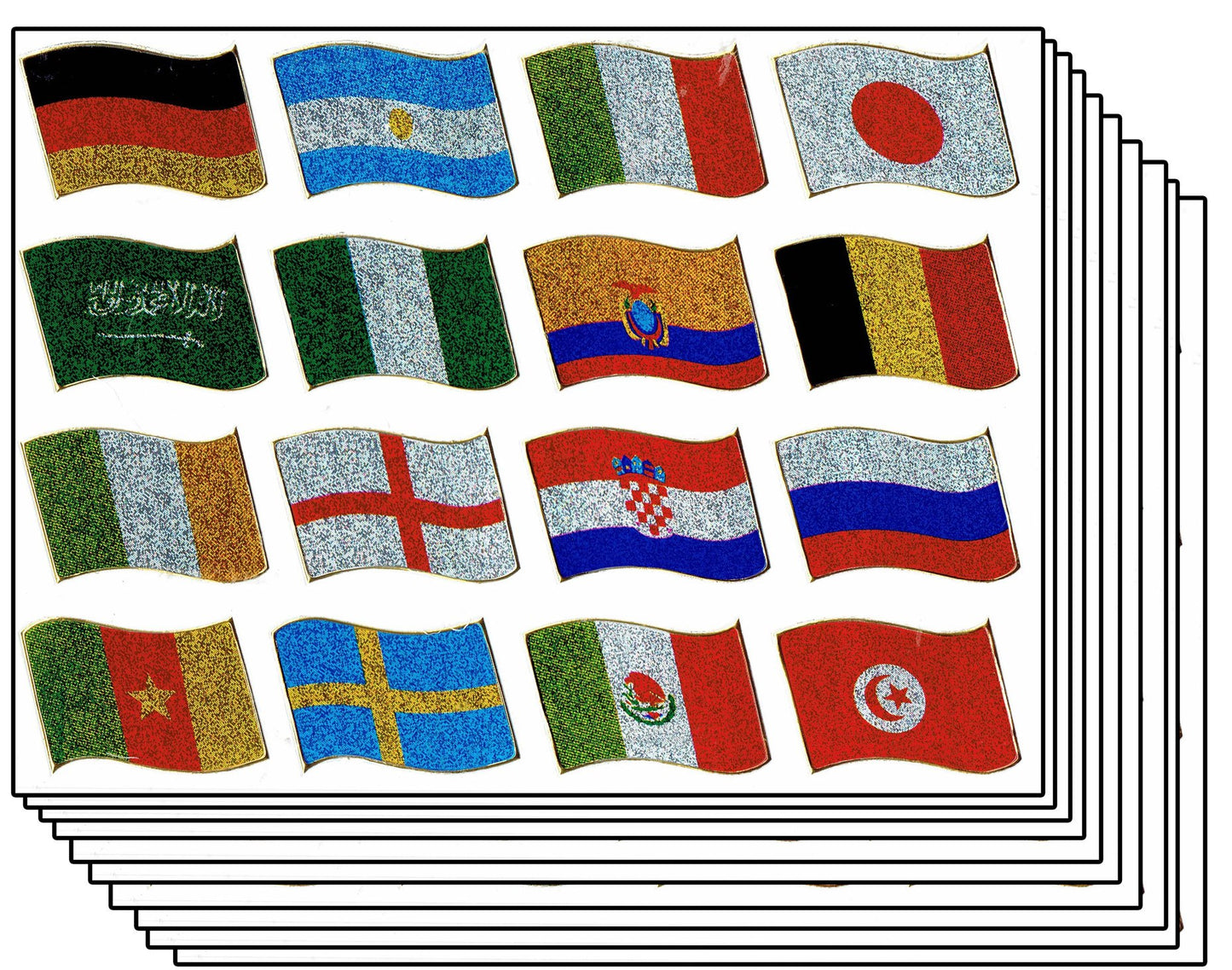 Economy set 10 sheets of flags EU Europe 120 stickers stickers metallic glitter effect for children crafts kindergarten birthday