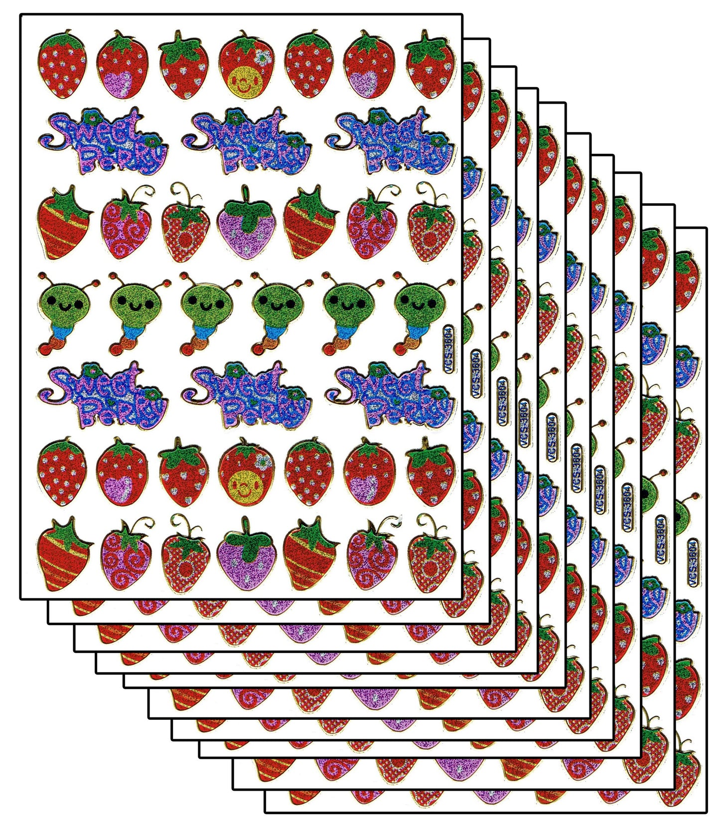 Sparset 10 Bogen Früchte Frucht Obst Tiere 410 Aufkleber Sticker metallic Glitzer Effekt für Kinder Basteln Kindergarten Geburtstag