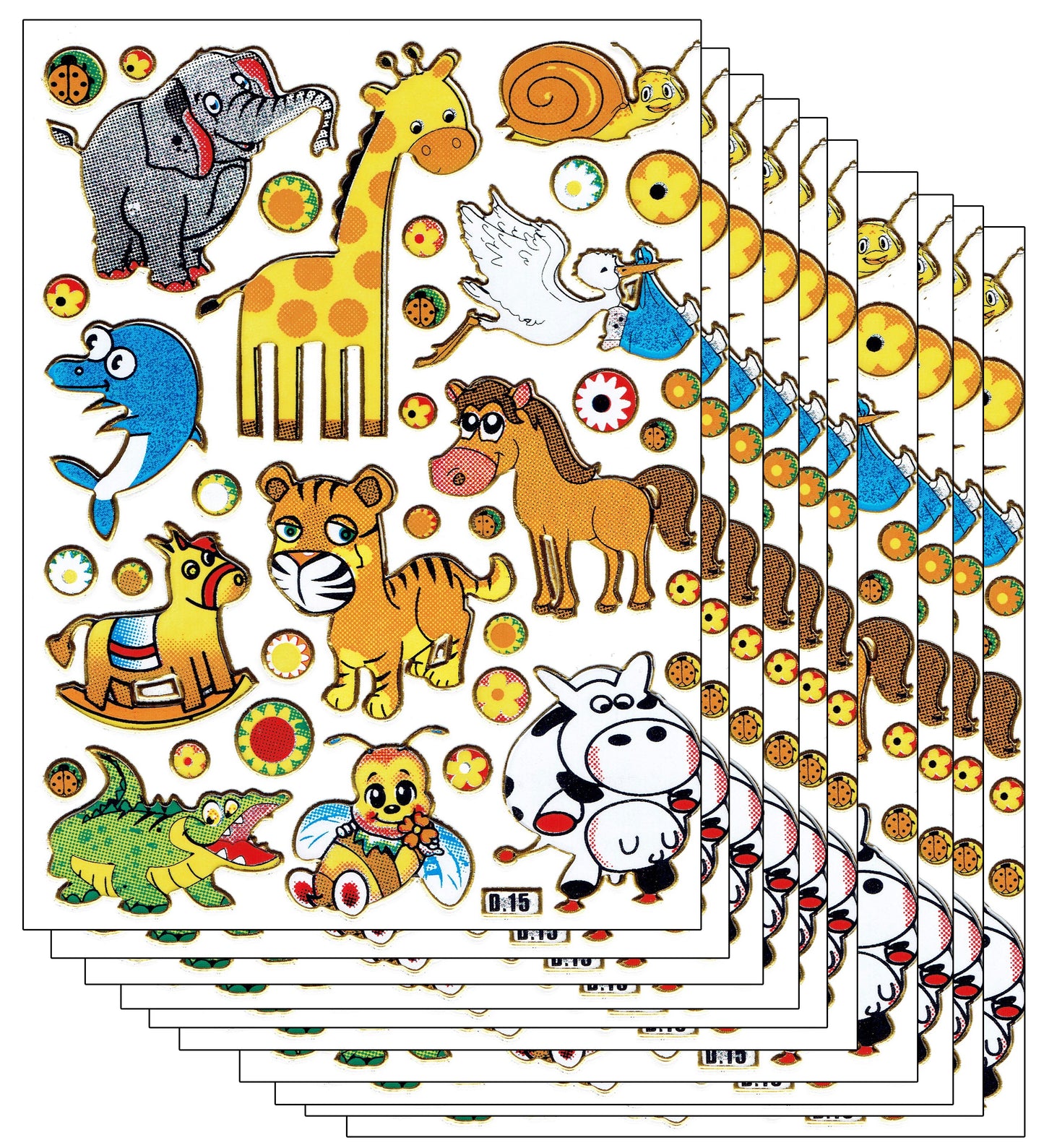 10ER Vorteilsangebot Safari Zoo Tiergarten Aufkleber Sticker metallic Glitzer Effekt für Kinder Basteln Kindergarten Geburtstag 10 Bogen 110
