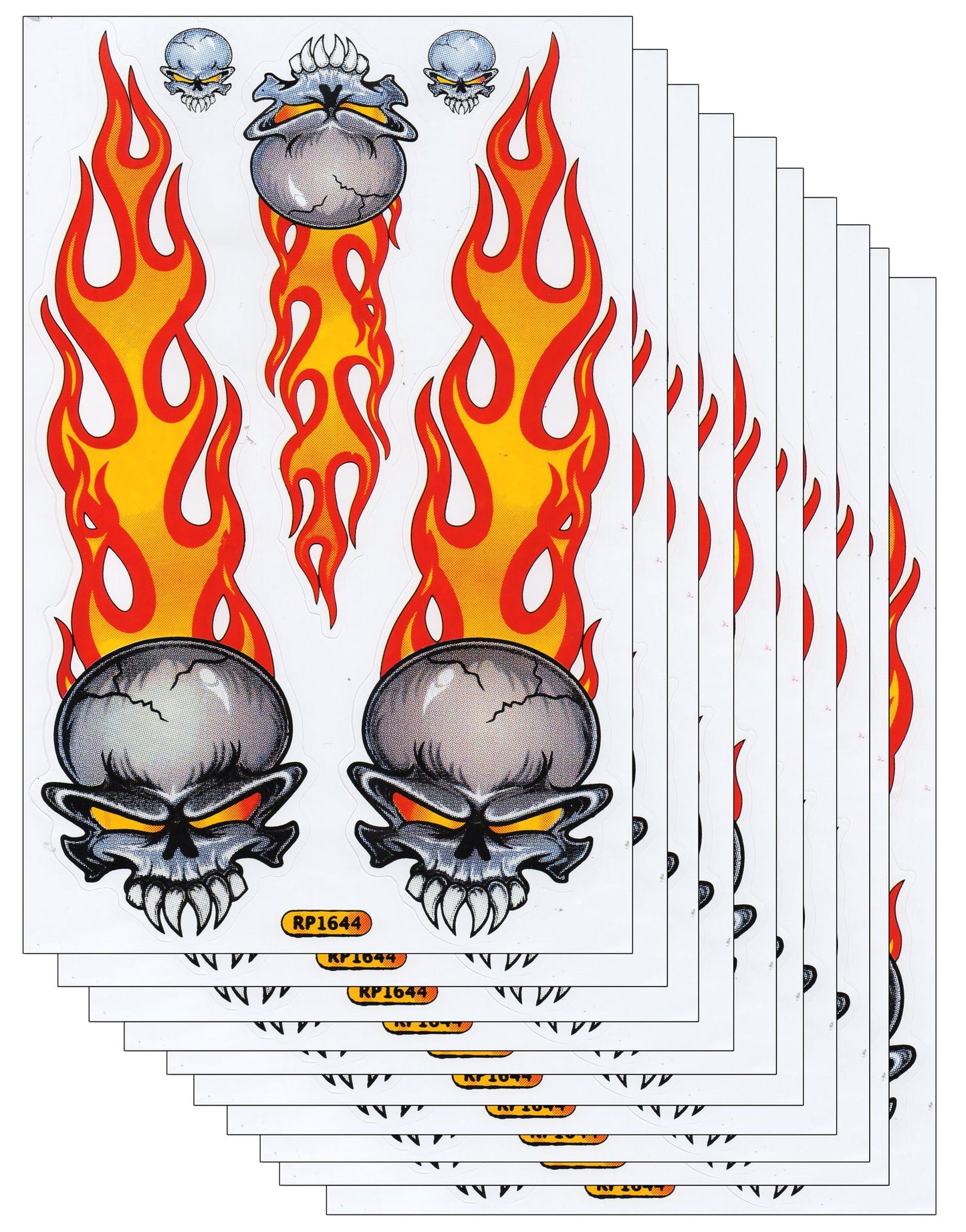 SPAR PACK OF 10 flames fire orange skull decal sticker motorcycle moped scooter skateboard car tuning model building self-adhesive 531
