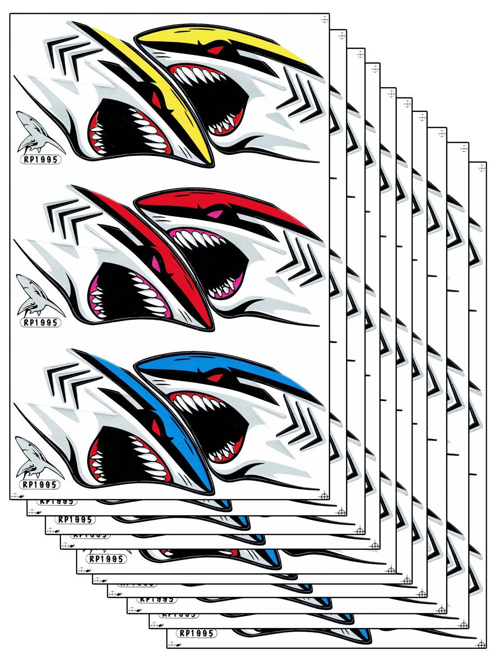 10ER Vorteilspack Hai Maul rachen Aufkleber Sticker Motorrad Moped Roller Skateboard Auto Tuning Modellbau selbstklebend 202