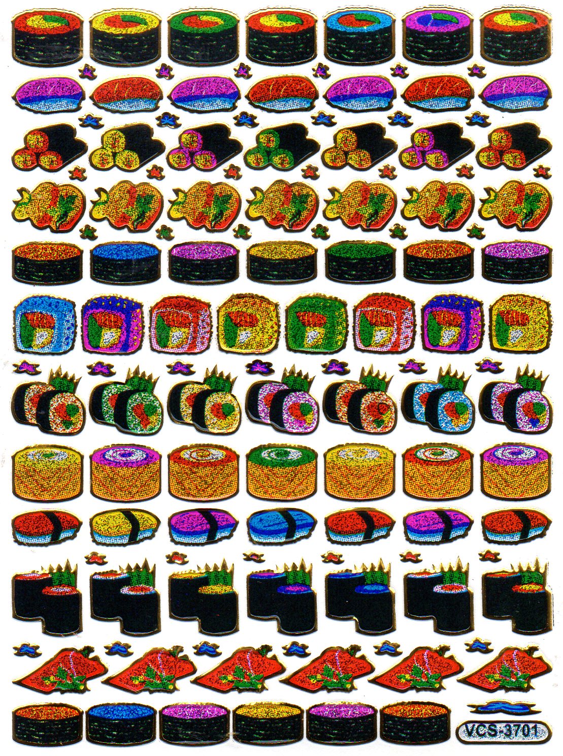 Sushi Japanese food sticker metallic glitter effect school office folder children craft kindergarten 1 sheet 079