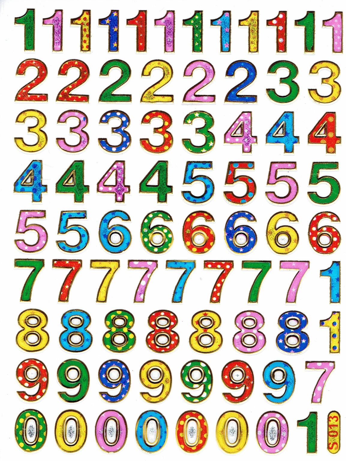 Zahlen Nummern bunt 123 Höhe 18 mm Aufkleber Sticker metallic Glitzer Effekt Schule Büro OrdnerKinder Basteln Kindergarten 1 Bogen 092