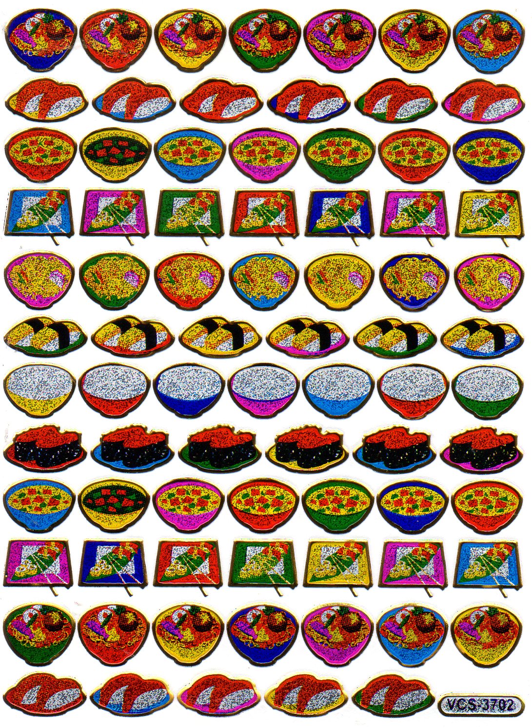 Sushi Japanese food sticker metallic glitter effect school office folder children craft kindergarten 1 sheet 131