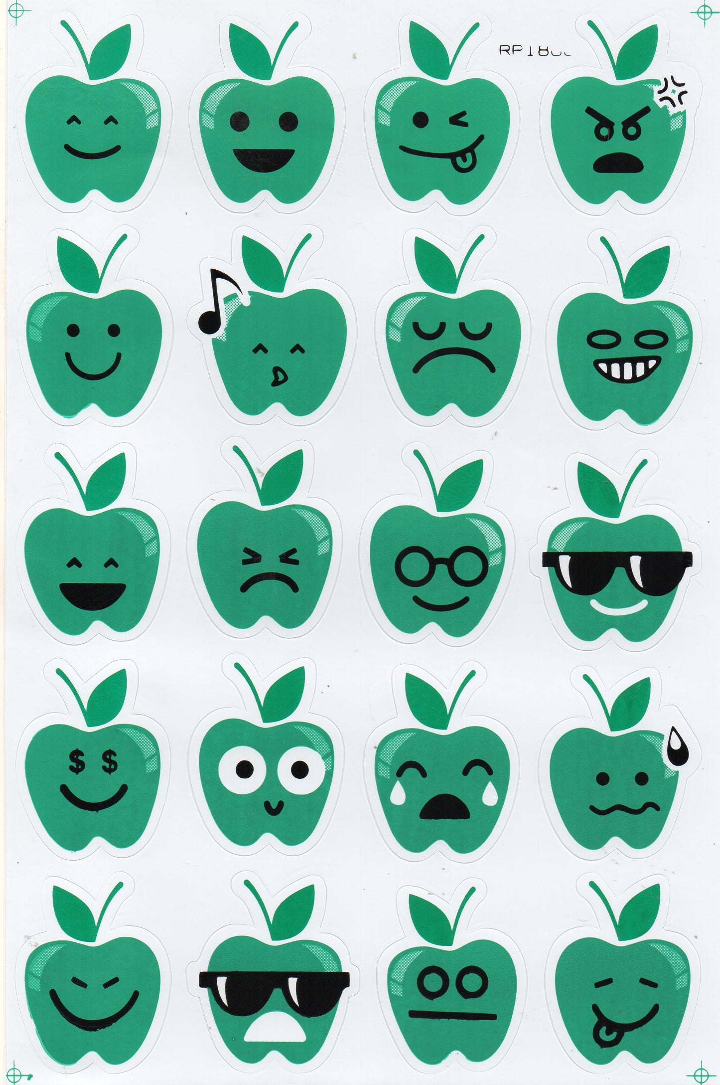Früchte grüner Apfel Granny Smith Aufkleber Sticker für Kinder Basteln Kindergarten Geburtstag 1 Bogen 198