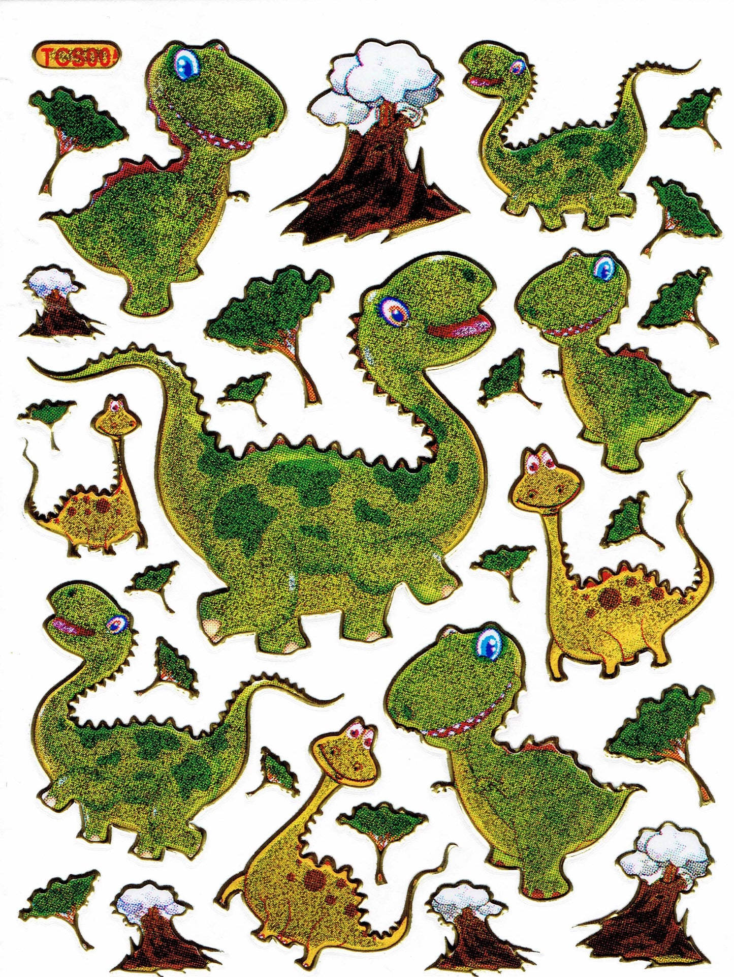 Dino Dinosaurier Jurassic T-Rex Tiere Aufkleber Sticker metallic Glitzer Effekt Kinder Basteln Kindergarten 1 Bogen 305