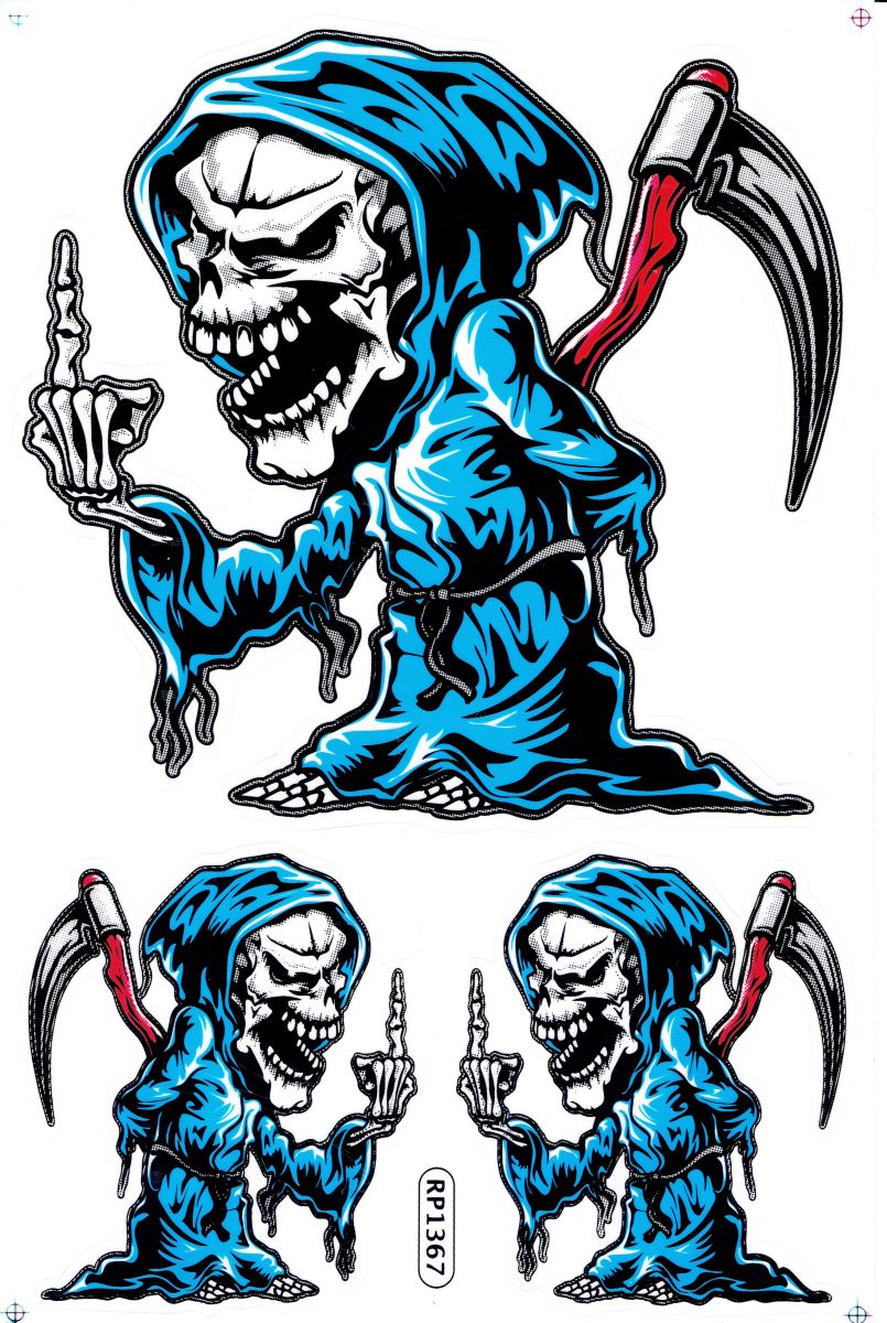 Sensemann Totenkopf Skull Aufkleber Sticker Motorrad Roller Skateboard Auto Tuning Modellbau selbstklebend 509