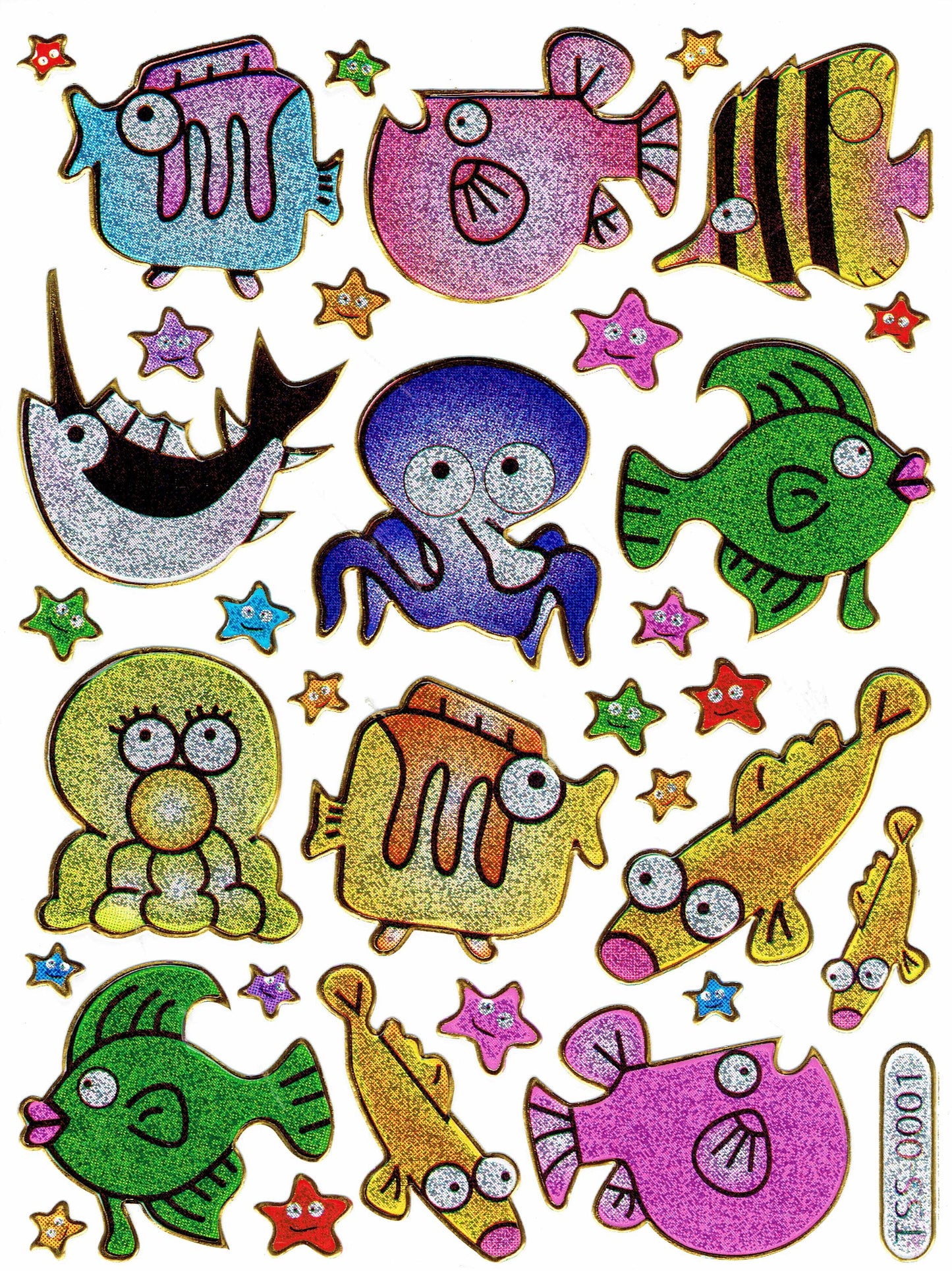 Fish Fish sea creatures aquatic animals animals colorful stickers metallic glitter effect for children crafts kindergarten birthday 1 sheet 519