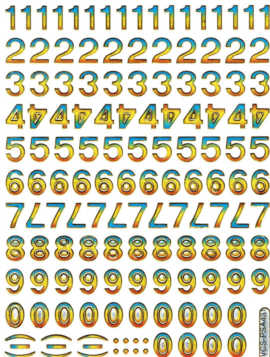 Zahlen Nummern bunt 123 Höhe 9 mm Aufkleber Sticker metallic Glitzer Effekt Schule Büro Ordner Kinder Basteln Kindergarten 1 Bogen 523