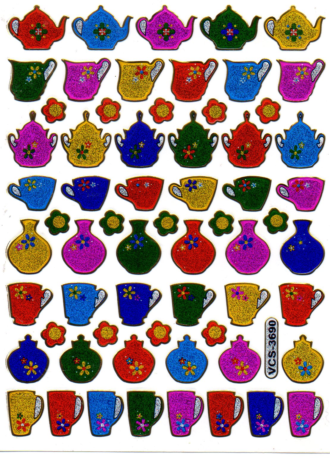Pot of tea coffee cup stickers stickers metallic glitter effect school office folder children crafts kindergarten 1 sheet 539