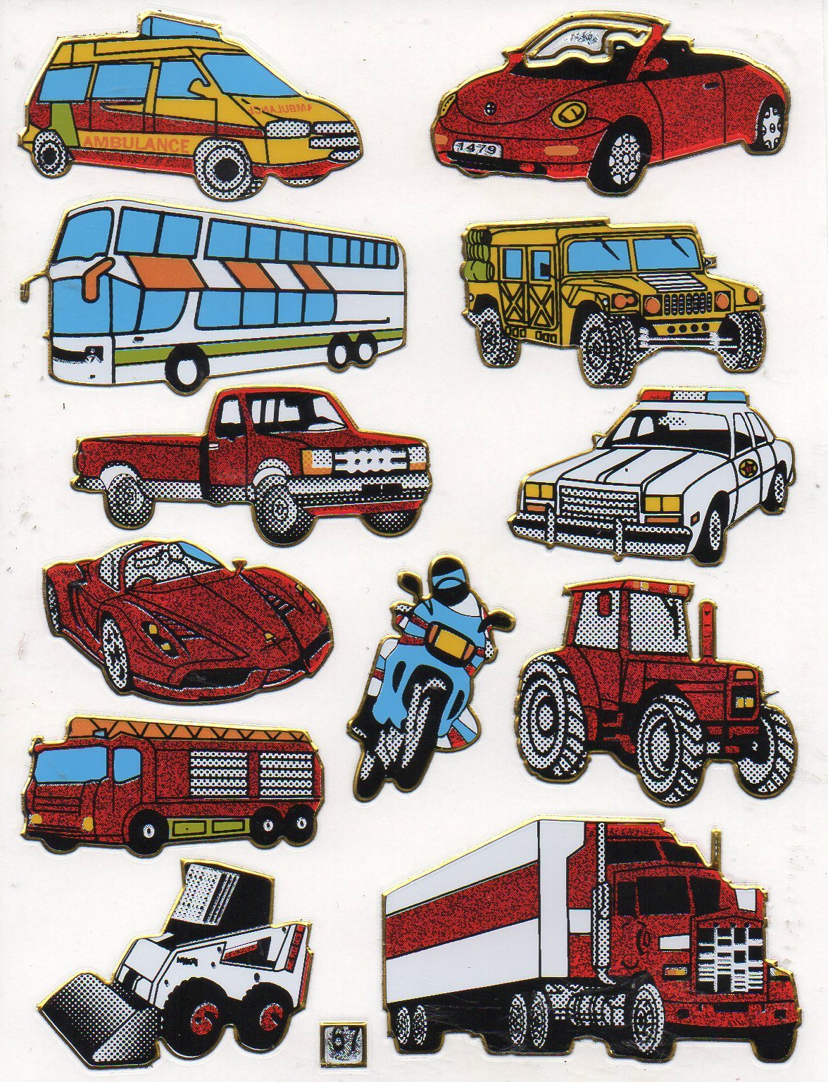 Car Taxi Ambulance Sticker Metallic Glitter Effect School Children Crafts Kindergarten 1 sheet 563