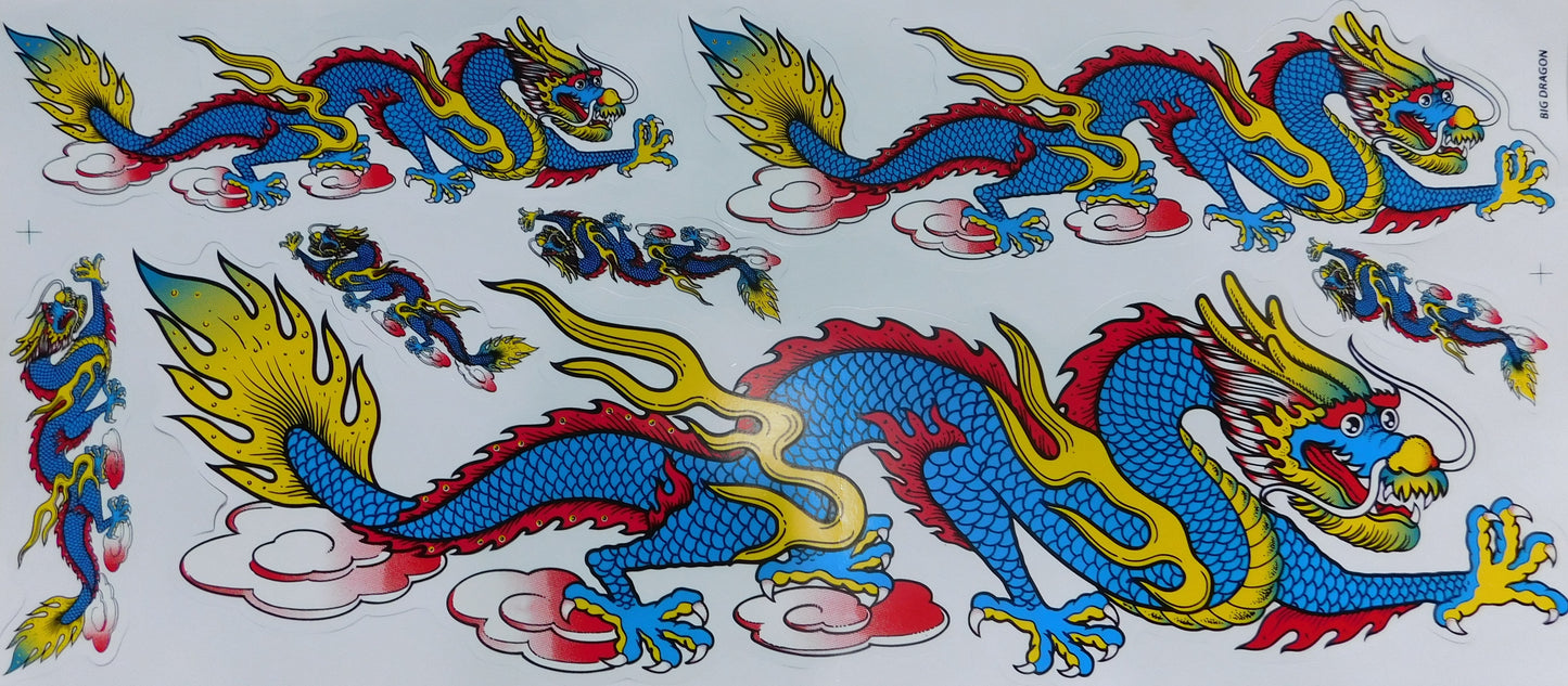 Dragons blue extra big Sticker Decal Film 1 Sheet 530 mm x 230 mm weather-resistant Motorcycle Scooter Skateboard Car Tuning self-adhesive