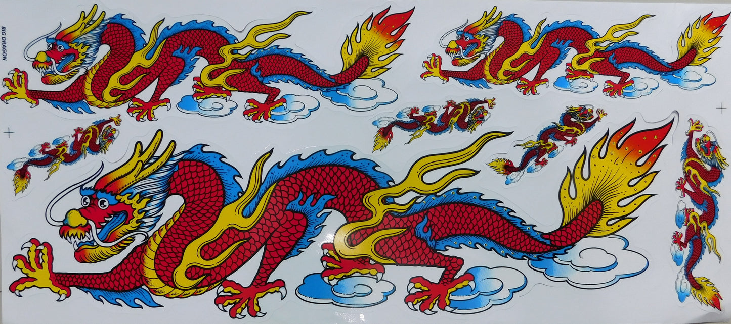 Dragons Red Extra Large Sticker Decal Film 1 Sheet 530 mm x 230 mm Weatherproof Motorcycle Scooter Skateboard Car Tuning Self-Adhesive