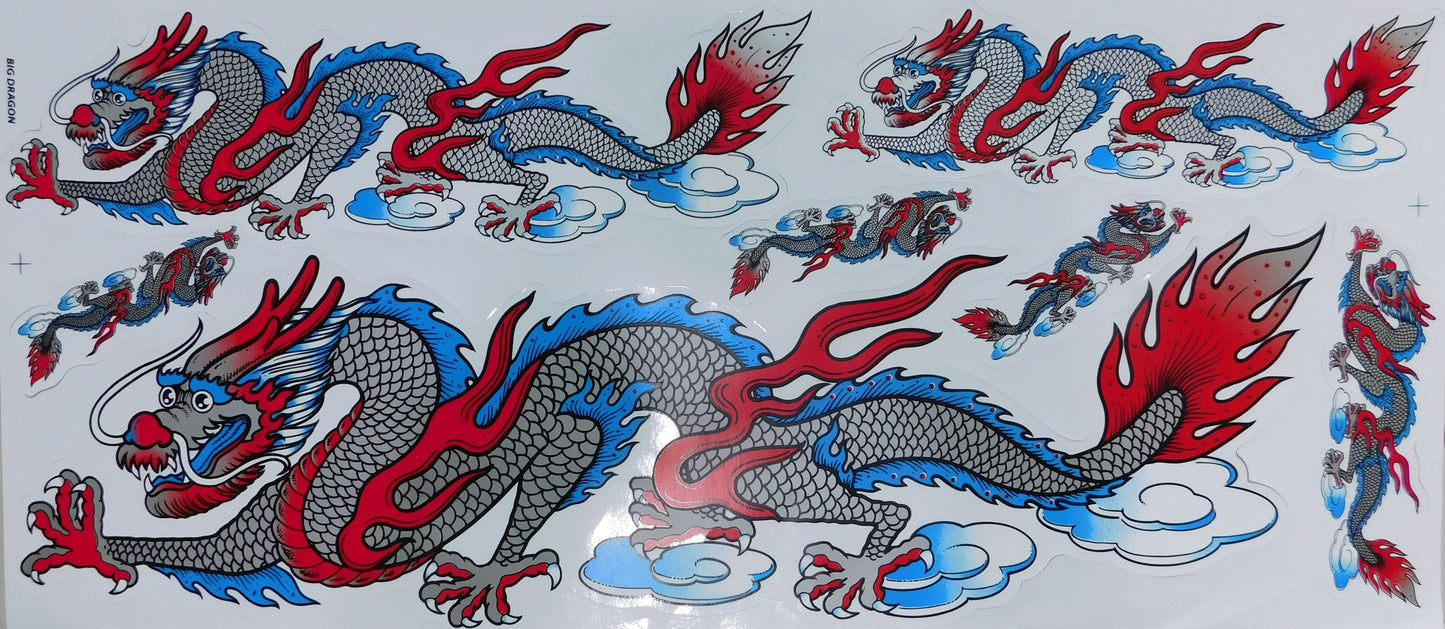 Dragon grey extra big Sticker Decal Film 1 Sheet 530 mm x 230 mm weather resistant Motorcycle Scooter Skateboard Car Tuning self-adhesive