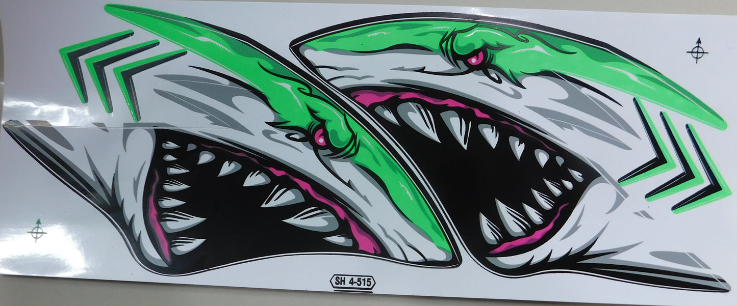 Shark Flames Green Sticker Decal Film 1 Sheet 350 mm x 150 mm weatherproof motorcycle scooter skateboard car tuning self-adhesive