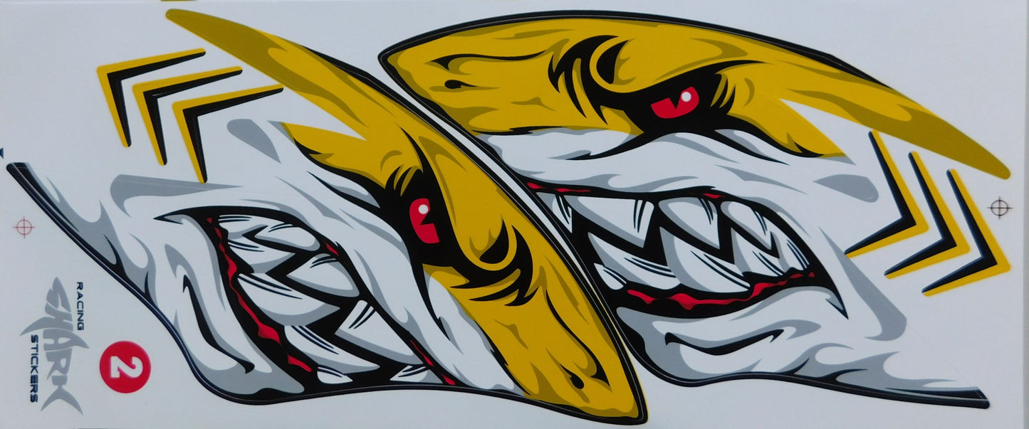 Shark Flame Yellow Sticker Decal Film 1 Sheet 350 mm x 150 mm Weatherproof Motorcycle Scooter Skateboard Car Tuning Self-adhesive FL080