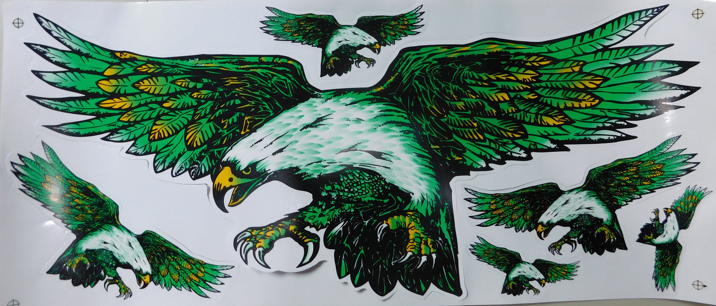 Eagle Falcon green extra big sticker decal film 1 sheet 530 mm x 230 mm weather-resistant motorcycle scooter skateboard car tuning self-adhesive