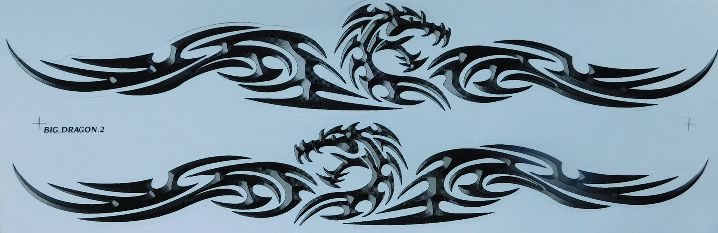 Drachen Grosse Flammen Feuer schwarz grau Sticker Aufkleber Folie 1 Blatt 530 mm x 170 mm wetterfest Motorrad Roller Skateboard Auto Tuning selbstklebend FL097