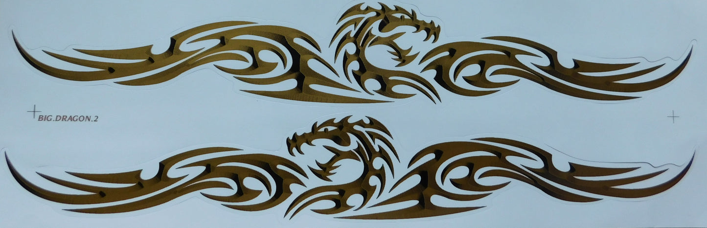 Dragon Large Flames Fire Gold Sticker Decal Film 1 Sheet 530 mm x 170 mm Weatherproof Motorcycle Scooter Skateboard Car Tuning Self-Adhesive FL099