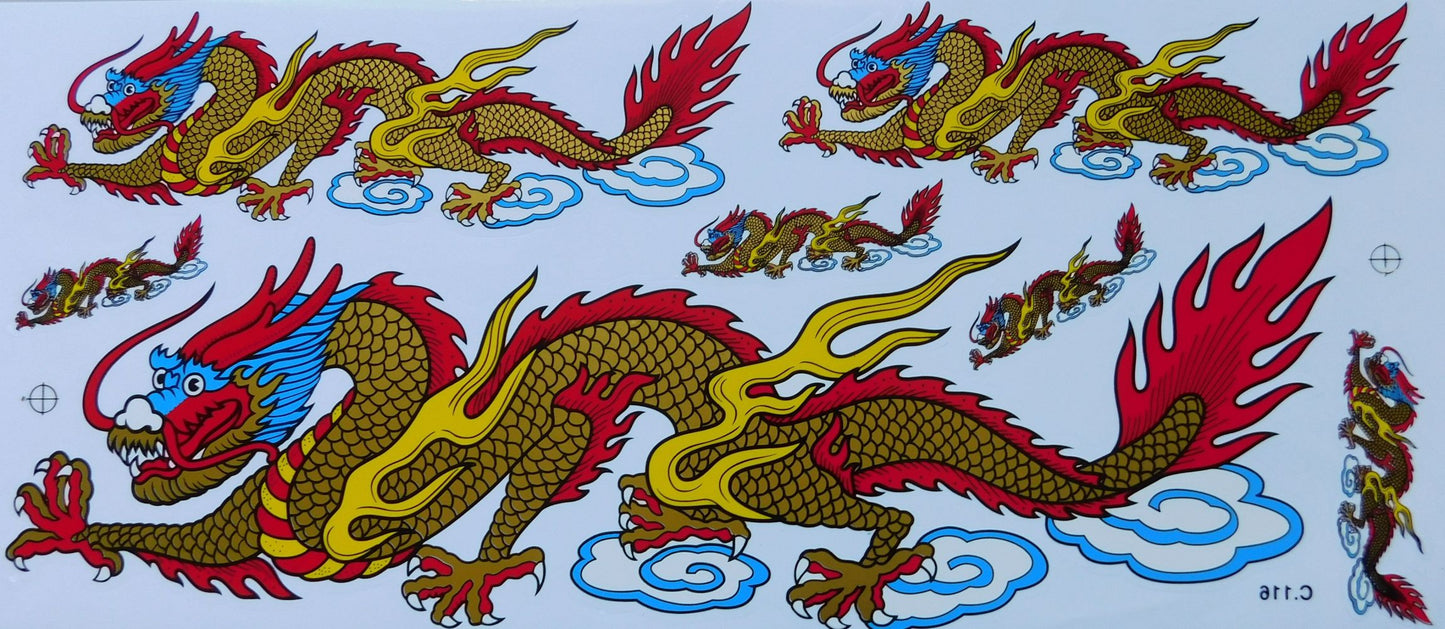 Drache gold extra big Sticker Aufkleber Folie 1 Blatt 530 mm x 230 mm wetterfest Motorrad Roller Skateboard Auto Tuning selbstklebend LS001