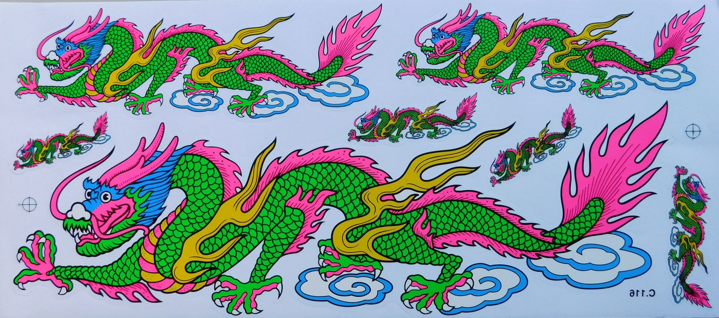 Dragon Green Extra Large Sticker Decal Film 1 Sheet 530 mm x 230 mm Weatherproof Motorcycle Scooter Skateboard Car Tuning Self-Adhesive LS003