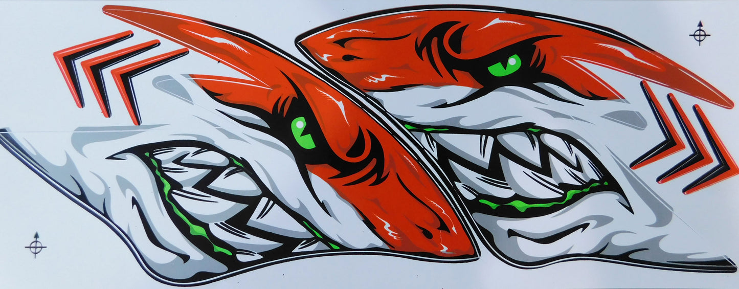 Hai Shark Flammen orange Sticker Aufkleber Folie 1 Blatt 350 mm x 150 mm wetterfest Motorrad Roller Skateboard Auto Tuning selbstklebend LS009