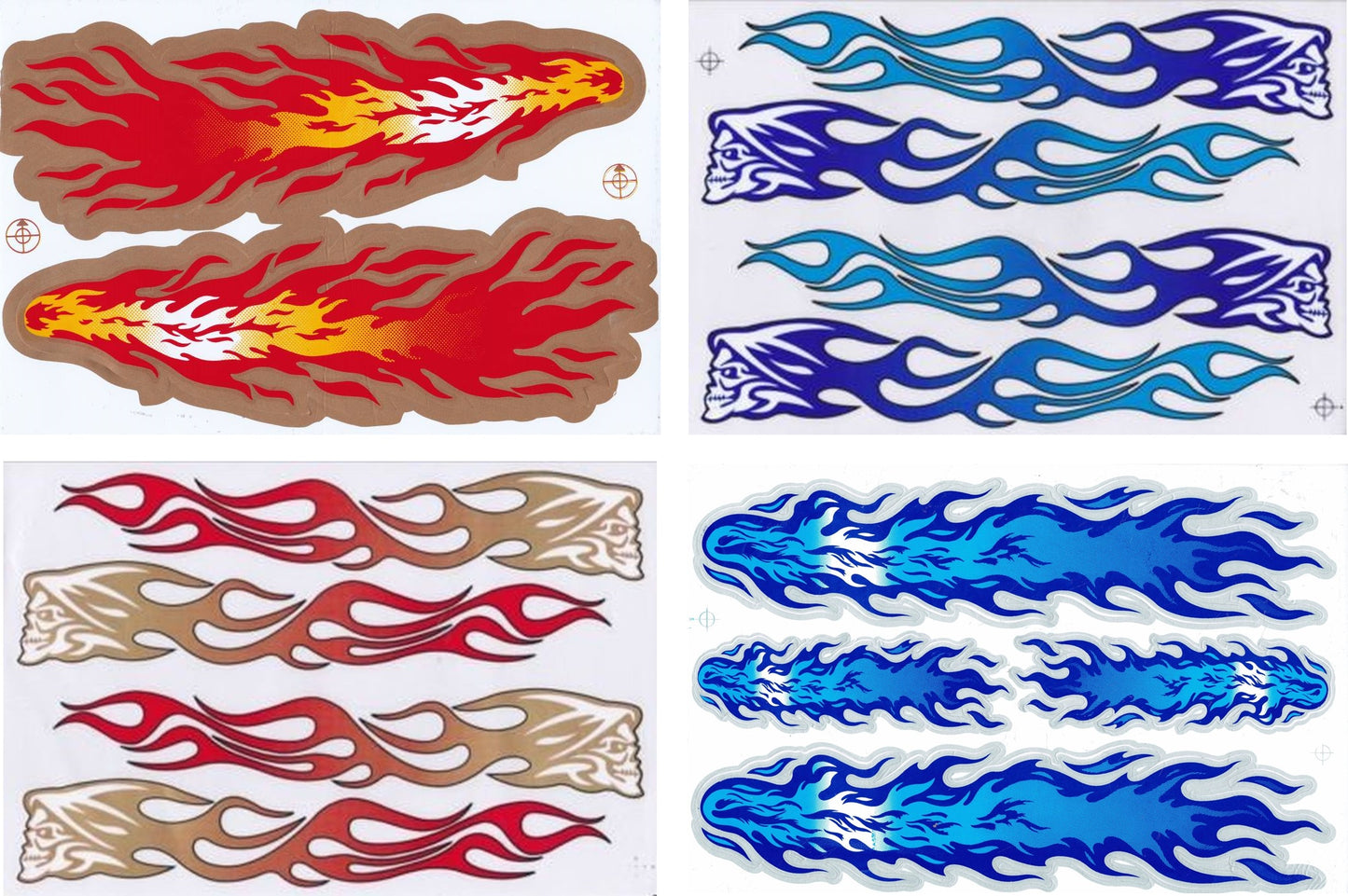 4 Bogen Promotion Set Flammen Feuer Aufkleber Sticker Motorrad Moped Roller Skateboard Auto Tuning Modellbau selbstklebend