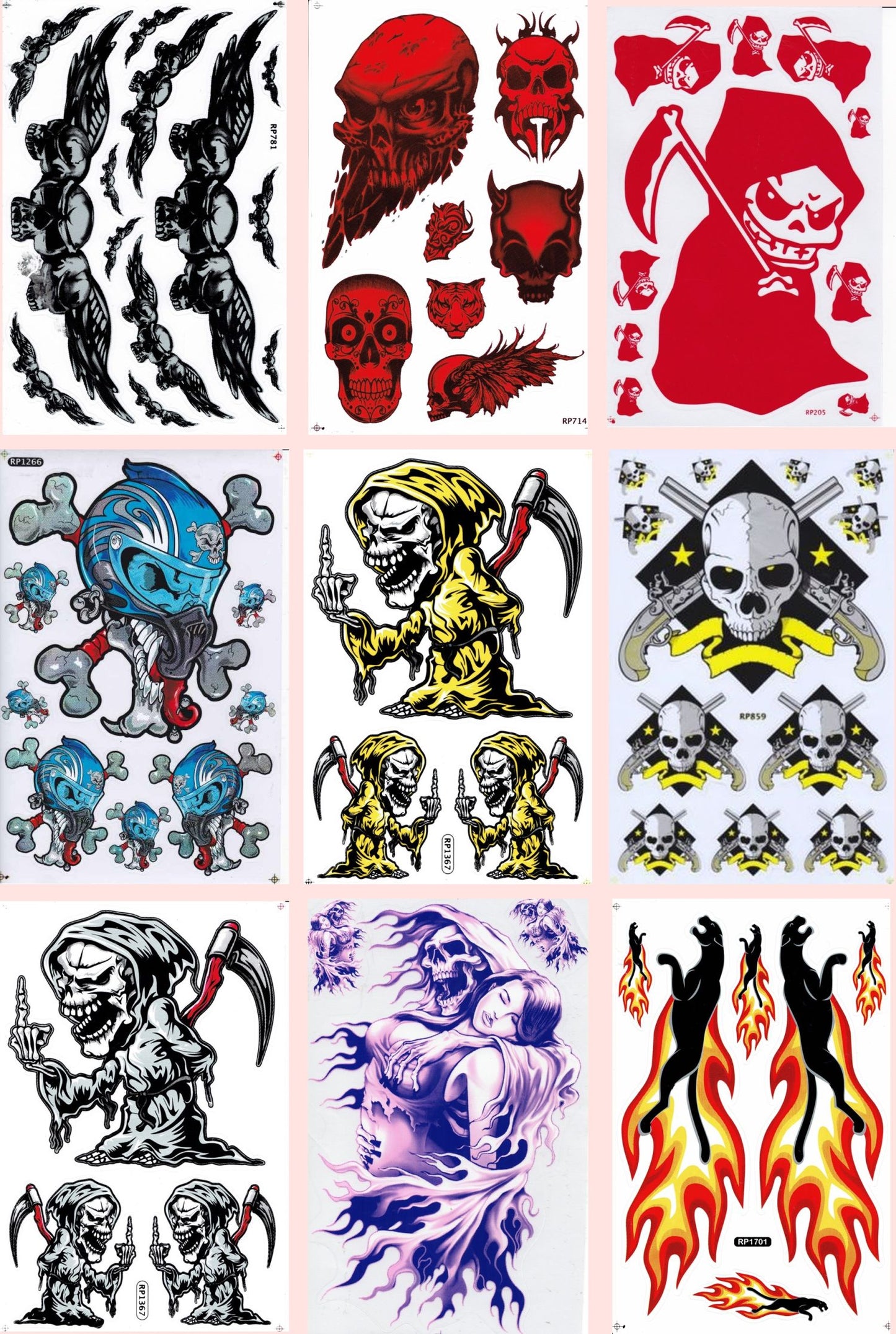 SAVINGS SET 9 ARCH skull and crossbones sticker motorcycle bike skateboard car tuning self-adhesive S3