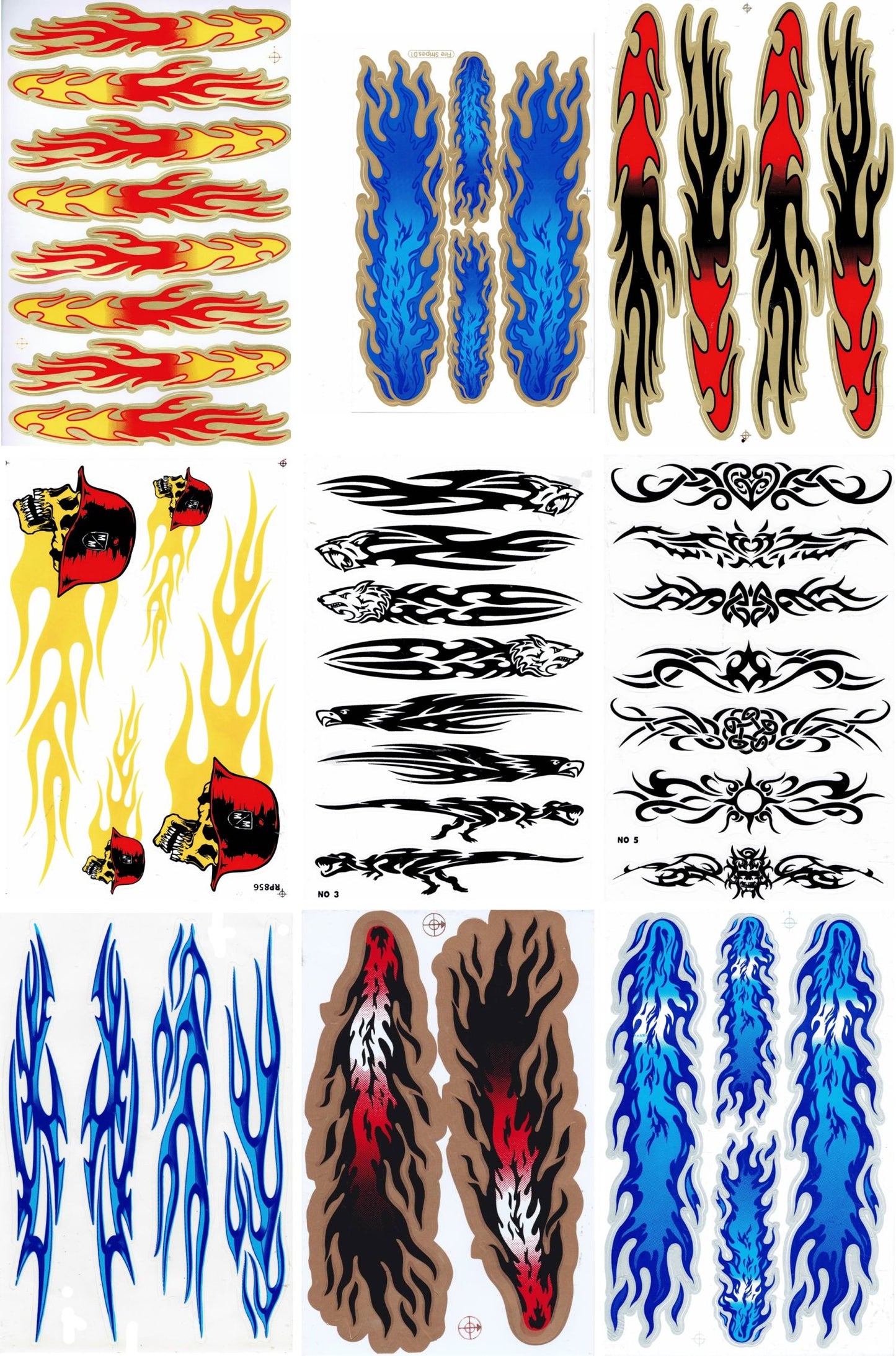 SPARSET 9 BOGEN Flammen Feuer Aufkleber Sticker Motorrad Fahrrad Skateboard Auto Tuning selbstklebend S12