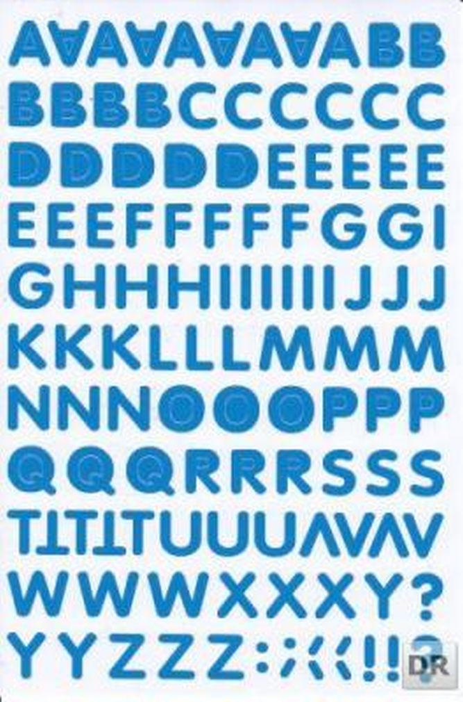 Lettres ABC bleu 17 mm haut autocollant pour dossiers de bureau enfants artisanat maternelle anniversaire 1 feuille 046