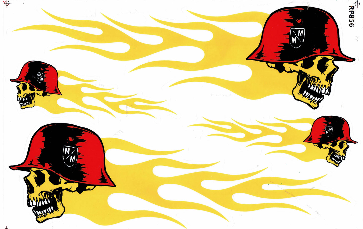 Totenkopf Flammen Feuer gelb Aufkleber Sticker Motorrad Roller Skateboard Auto Tuning Modellbau selbstklebend 053