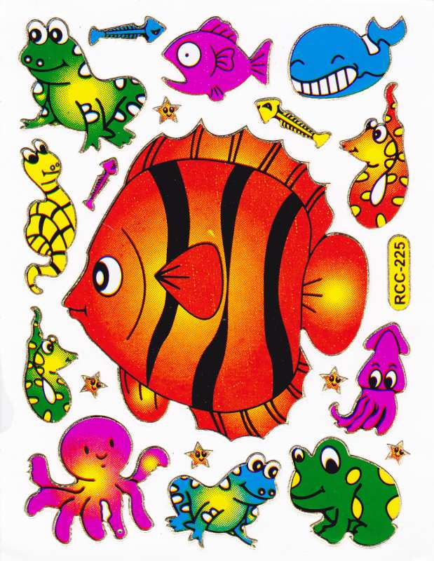 Fisch Fisches Meeresbewohner Wassertiere Tiere bunt Aufkleber Sticker metallic Glitzer Effekt für Kinder Basteln Kindergarten Geburtstag 1 Bogen 120