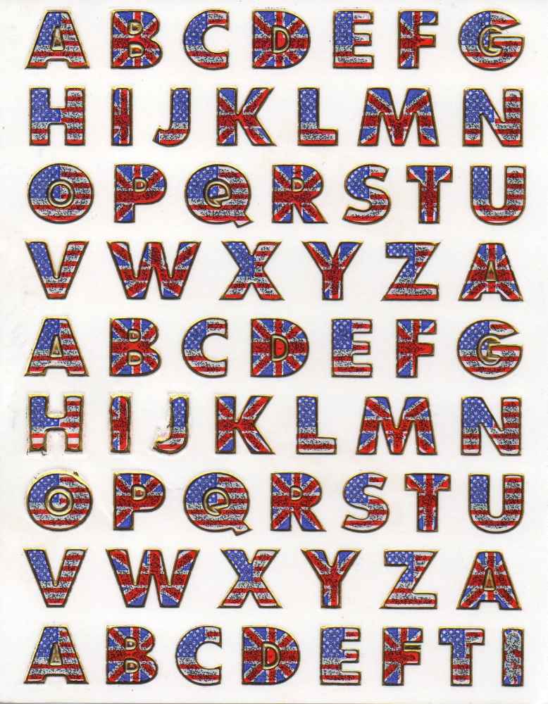 Letters ABC USA FLAG Colorful Height 12 mm Sticker Metallic Glitter Effect School Office Folder Children Crafts Kindergarten 1 sheet 134