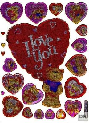 Teddy Bär Herz Herzen bunt Liebe Aufkleber Sticker metallic Glitzer Effekt für Kinder Basteln Kindergarten Geburtstag 1 Bogen 156