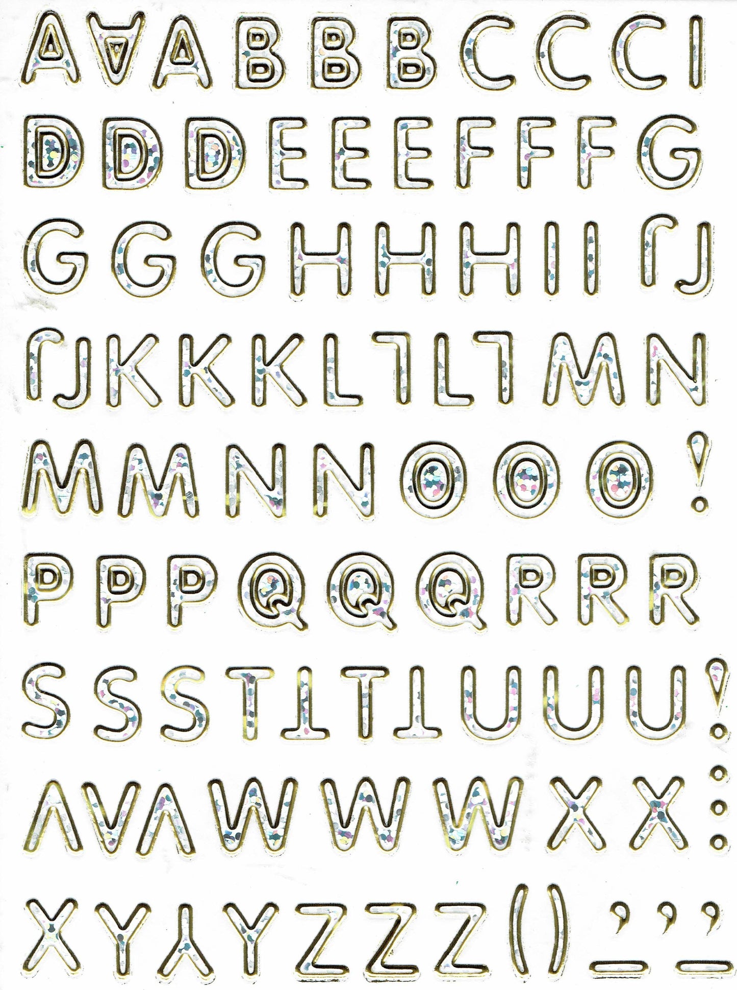 Lettres ABC argent hauteur 10 mm autocollant autocollant métallisé paillettes effet école bureau dossier enfants artisanat maternelle 1 feuille 167