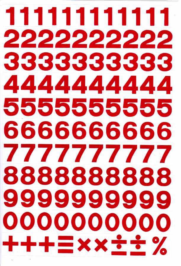 Numbers 123 red 17 mm high stickers for office folders children crafts kindergarten birthday 1 sheet 176