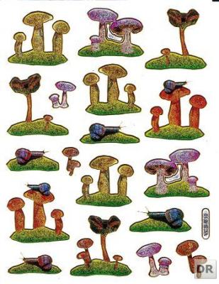 Pilze Pilz Pfiffer bunt Aufkleber Sticker metallic Glitzer Effekt Kinder Basteln Kindergarten 1 Bogen 177