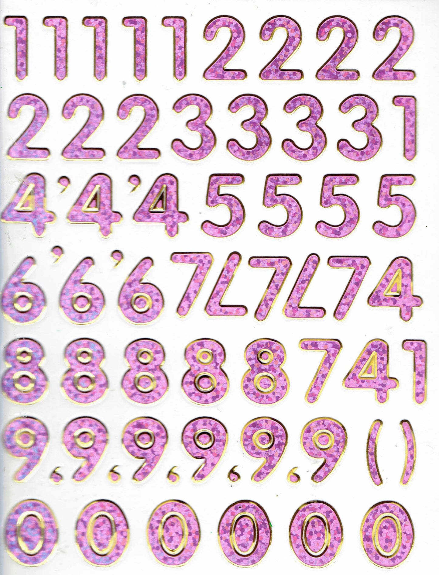 Numéros numéros rose 123 hauteur 14 mm autocollant autocollant métallisé paillettes effet école bureau dossier enfants artisanat maternelle 1 feuille 228