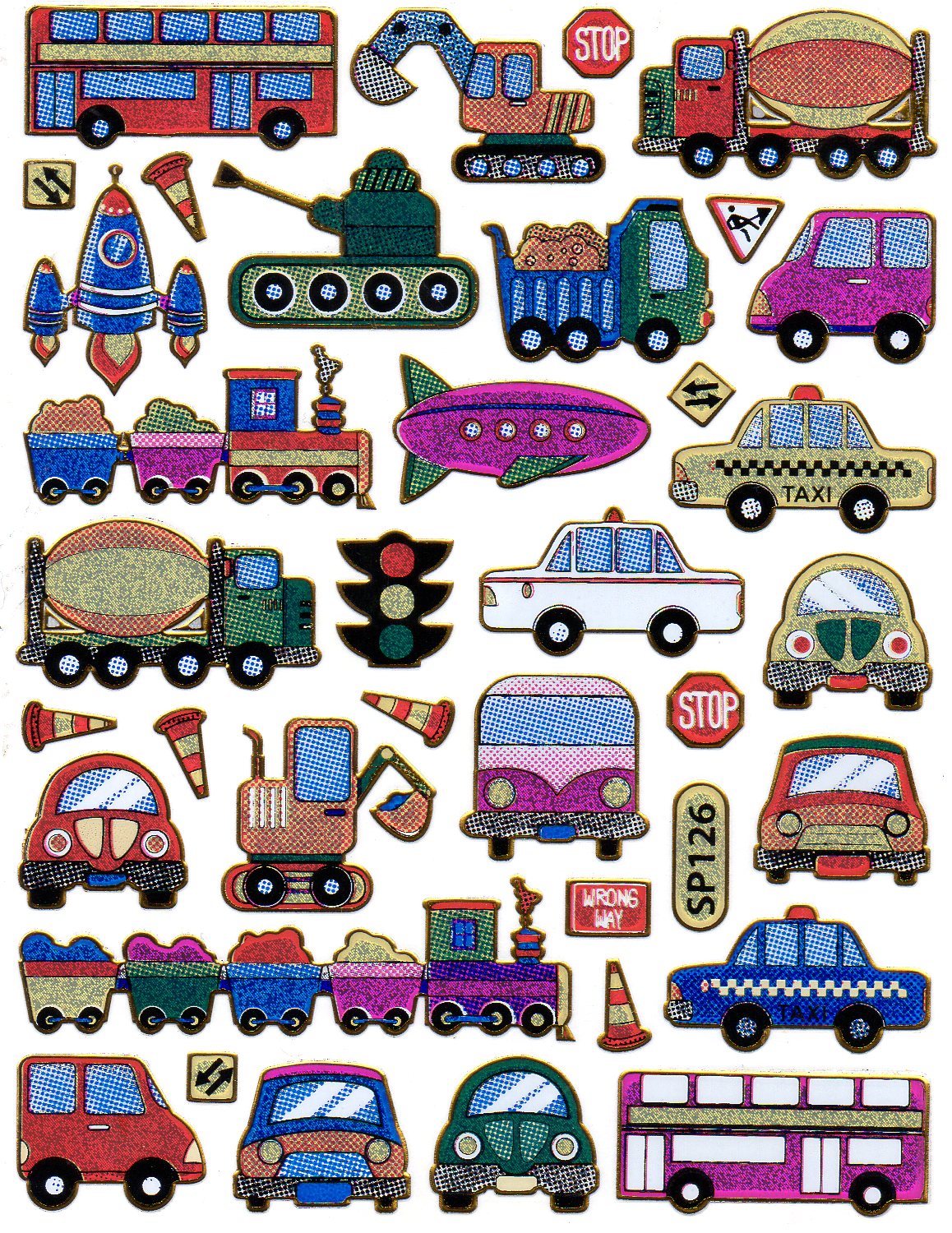 Auto Kran Roller Taxi Bus Aufkleber Sticker metallic Glitzer Effekt Schule Kinder Basteln Kindergarten 1 Bogen 277