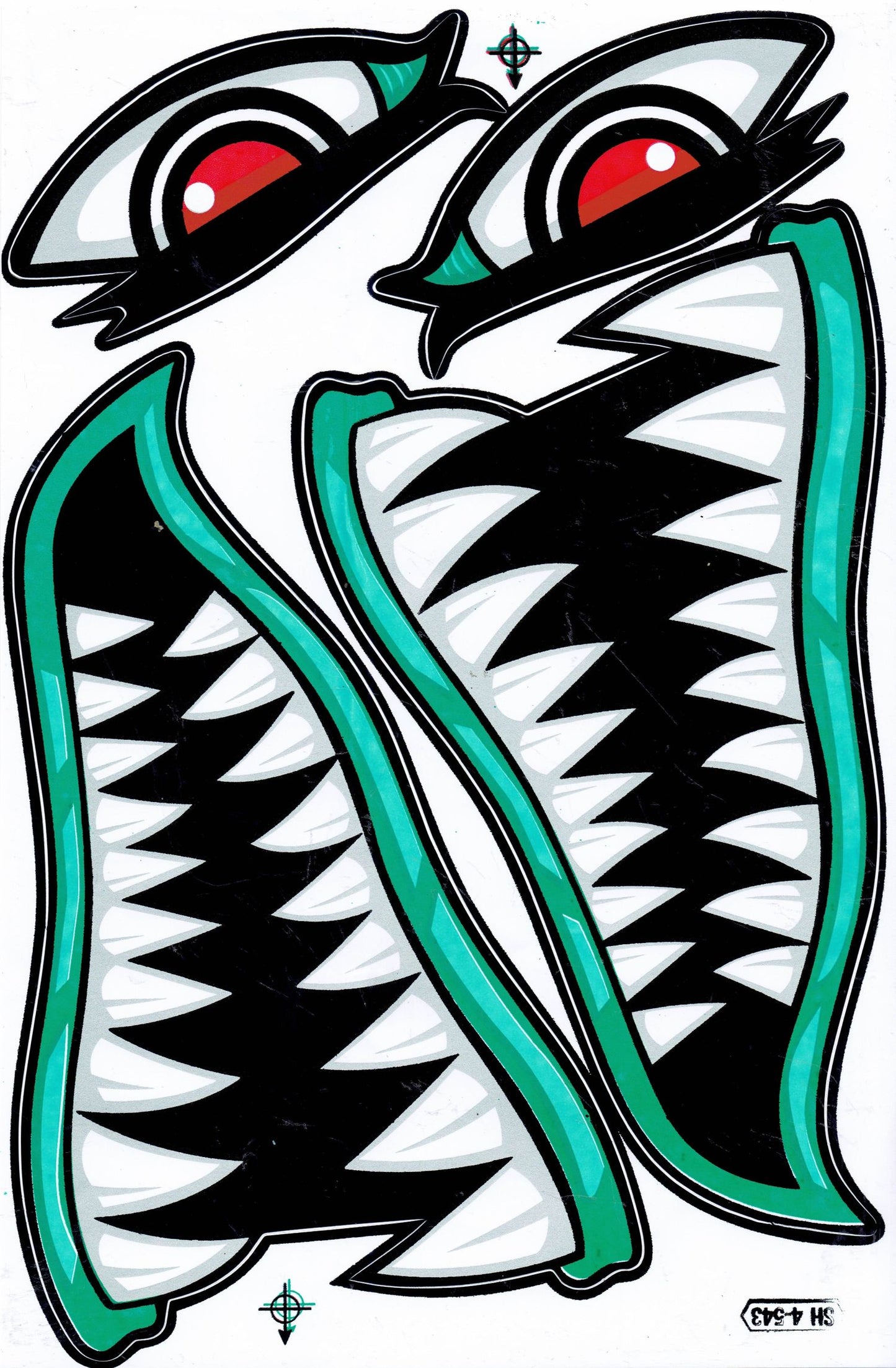 Hai Maul Rachen Schlund Zähne Aufkleber Sticker Motorrad Roller Skateboard Auto Tuning Modellbau selbstklebend 294