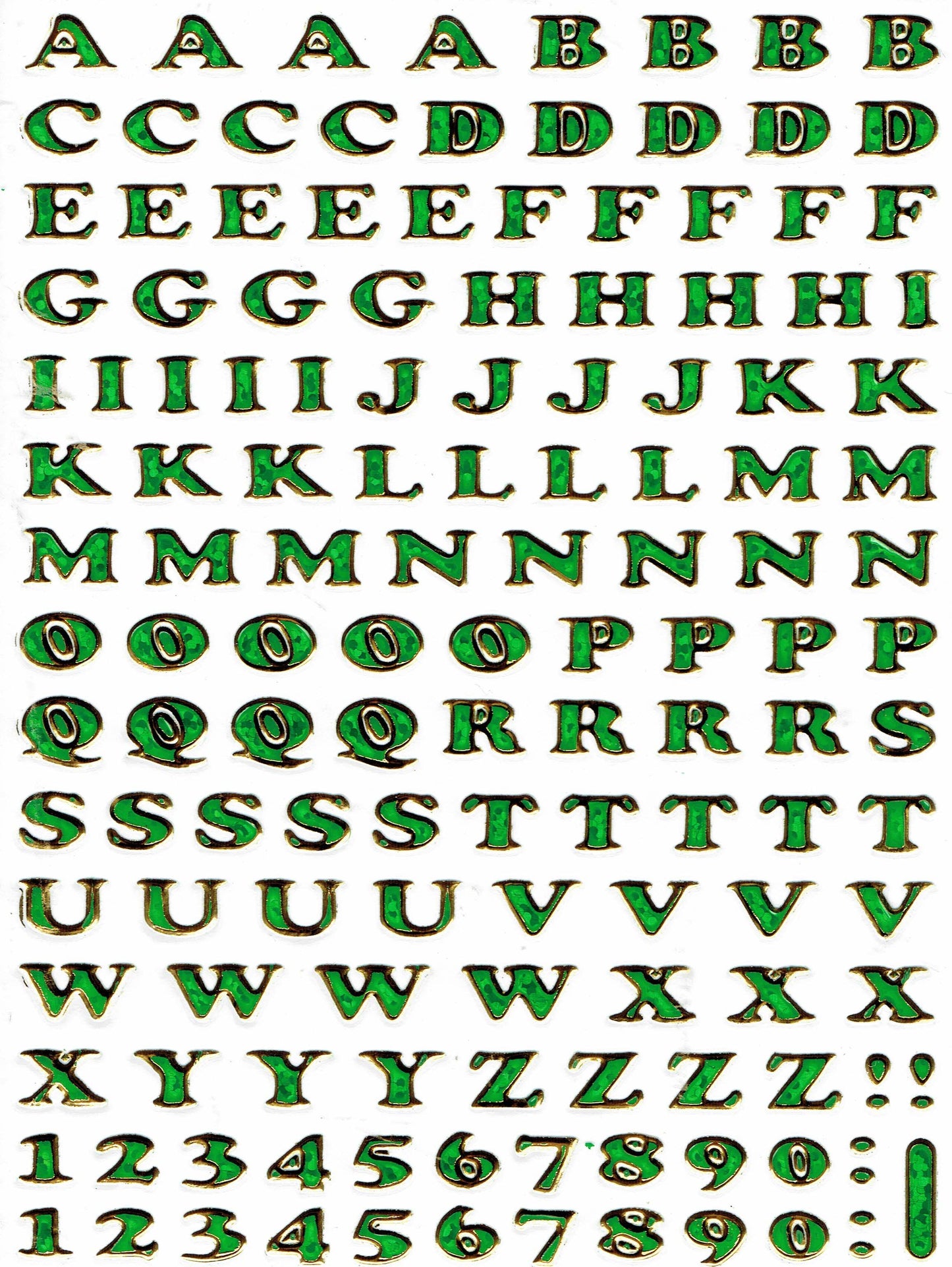 Letters ABC green height 5 mm sticker sticker metallic glitter effect school office folder children craft kindergarten 1 sheet 318