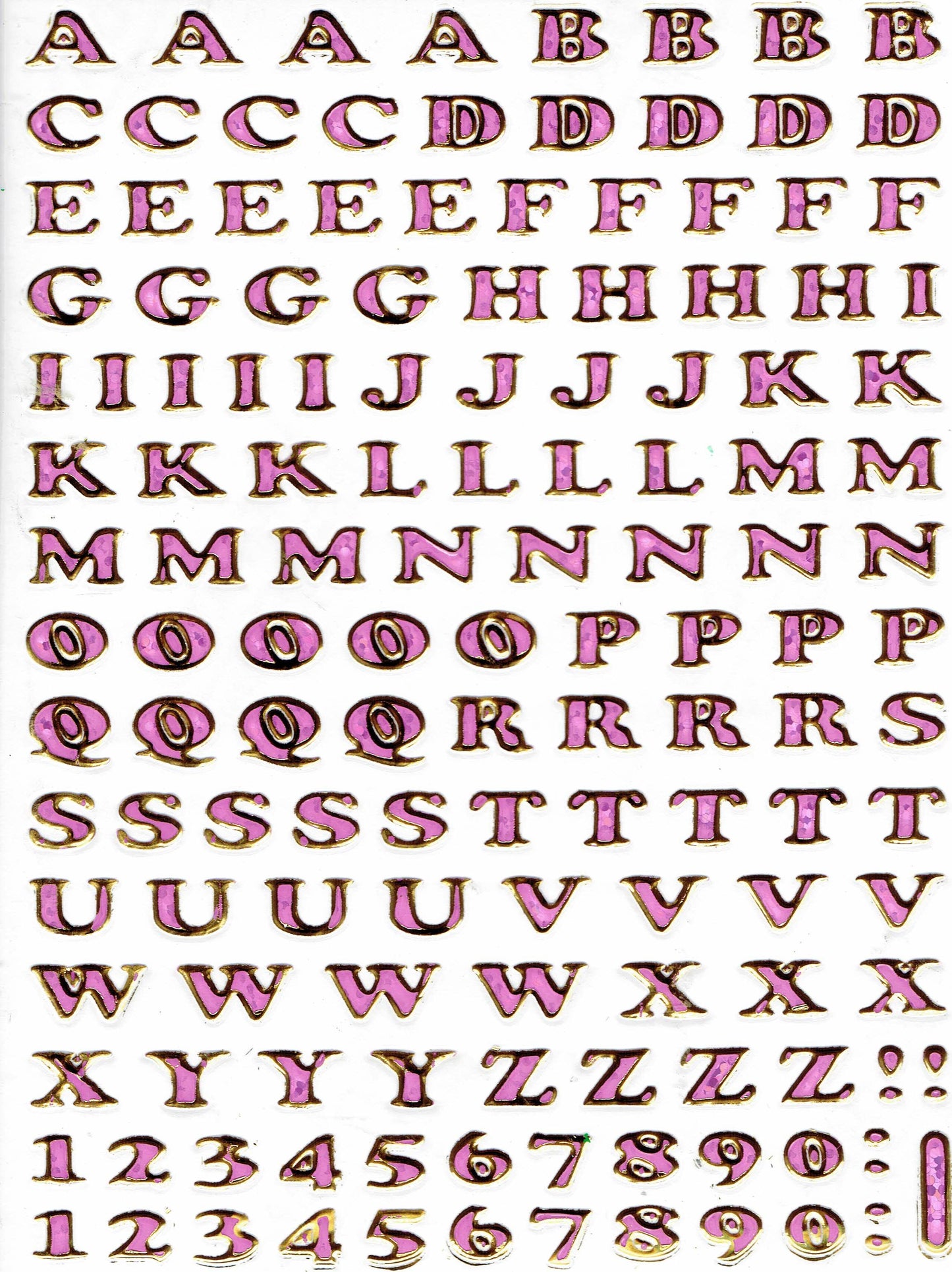 Letters ABC pink height 5 mm sticker sticker metallic glitter effect school office folder children craft kindergarten 1 sheet 322