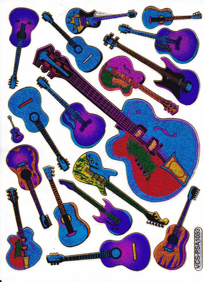 Gitarre Musik Band Aufkleber Sticker metallic Glitzer Effekt Schule Kinder Basteln Kindergarten 1 Bogen 323