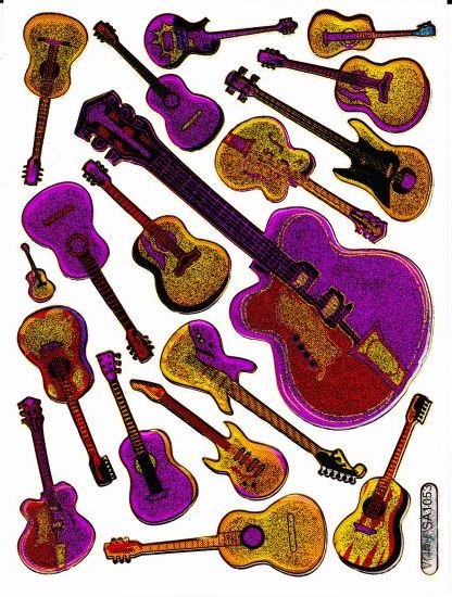 Guitar music band stickers stickers metallic glitter effect school children crafts kindergarten 1 sheet 359